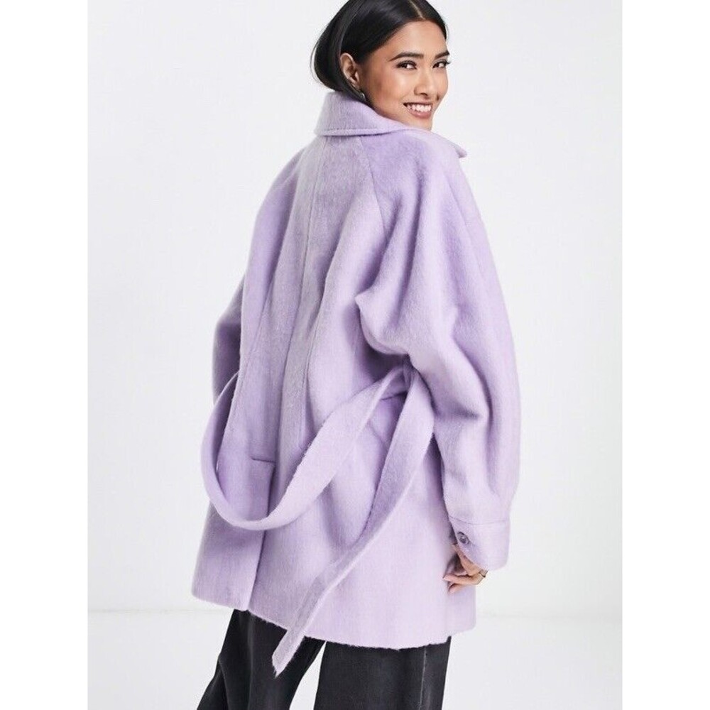 TOPSHOP Coat Shacket Belted Ovoid Sleeve Lined Lilac Relaxed Fit Women